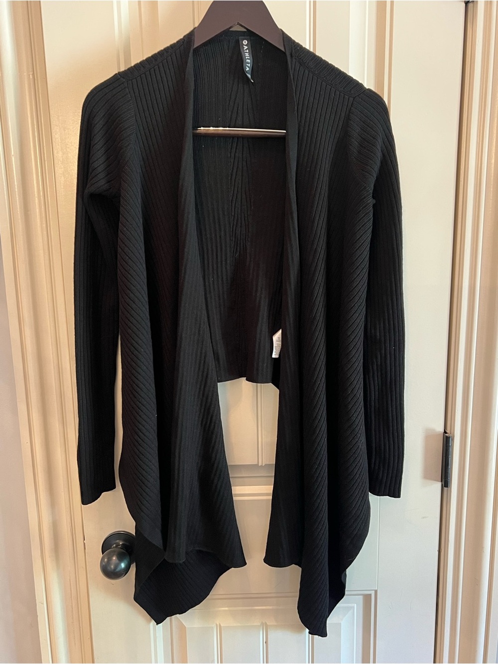 45% Wool Athleta Black Open-Front Ribbed Women's Cardigan